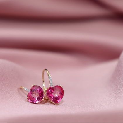 Златни обеци с розов топаз и диаманти - розово злато